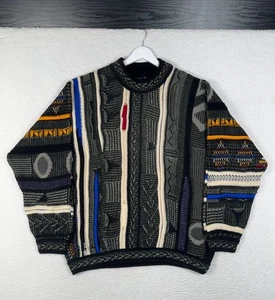 Vintage 90s COOGI 3D Knit Sweater Wool Black / Multicolor - Men's Large/XL - Picture 1 of 16