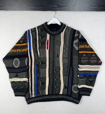 Vintage 90s COOGI 3D Knit Sweater Wool Black / Multicolor - Men's Large/XL - Image 1 of 4