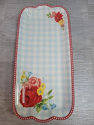 The Pioneer Woman Sweet Rose Runner Rectangular Ceramic Serving Tray Gingham - Image 1 of 4