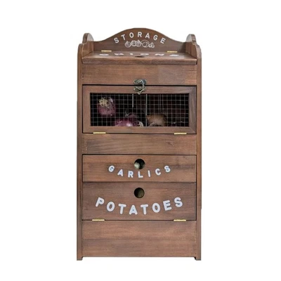 Cubo de verduras de madera de pino para patata, cebolla y 1 cajón de ajo caja de verduras para... Foto 1 de 4