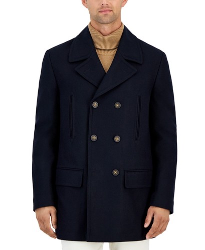 Cappotto uomo Michael Kors vestibilità classica doppio reggiseno pavone 36 R blu navy tinta unita