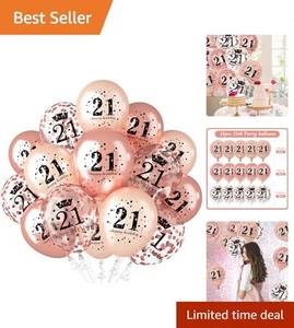 Stylish Rose Gold 21st Birthday Decorations - 15PCS Balloons with Pump & Ribbons - Picture 1 of 10