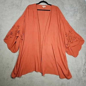 Maurices Terracotta 3/4 Embroidered Slv Open Front Cardigan Lgtwgt Flowy Sz 2X - Picture 1 of 14
