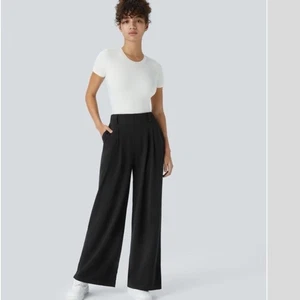 Halara Flex Arbeitshose hoher Bund Tasche weites Bein Waffelmuster schwarz Large Petite - Bild 1 von 6