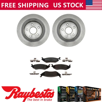 Rotores de freno traseros + pastillas de freno metálicas y herrajes para Dodge Ram 1500 2002-2004 Foto 1 de 4