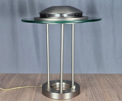Glass & brushed silver Saturn table lamp, Robert Sonneman George Kovacs style - Image 1 of 4