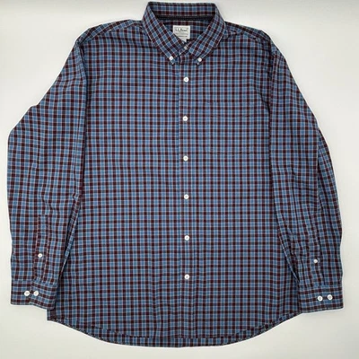 L.L. Bean Men’s Large Red & Blue Check Cotton Button-Down Shirt — Excellent - Image 1 of 4