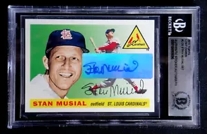 Tarjeta de béisbol firmada por Stan Musial 2011 60 años de Topps 1955 autógrafo Beckett. - Imagen 1 de 2