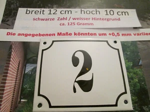 Hausnummer Emaille Nr. 2 schwarze Zahl auf weißem Hintergrund 12 cm x 10 cm  - Picture 1 of 12