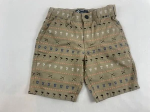 Hurley Chino Shorts Boy's Size 10 Tan Tribal Skull Palm Trees Adjustable Waist - Picture 1 of 8