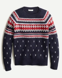 J.Crew Kids Crewcuts Fair Isle Sweater Red Blue Lambswool Merino Size 6/7 Small - Picture 1 of 8