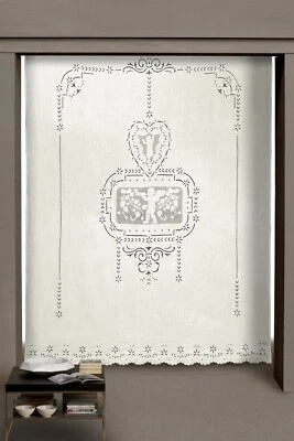 Tenda di Lino bianco Ricamata a Mano sfilato, intaglio e gigliuccio cm 240x310 - Immagine 1 di 4