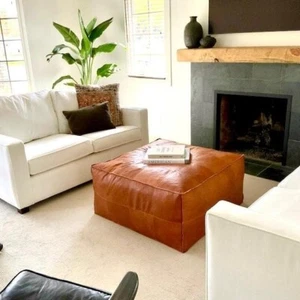 Genuine New Unstuffed Square Classic 30'' Footstool Ottoman Moroccan Boho Leathe - Picture 1 of 4