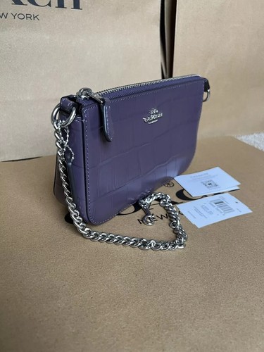 Coach CN382 Nolita 19 nuovo con etichette in pelle di coccodrillo goffrata argento ametista NUOVO