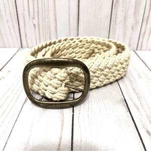 Vintage Bohemian Rope Braided Macrame Knit Belt with Square Brass Buckle 35" Med - Picture 1 of 3