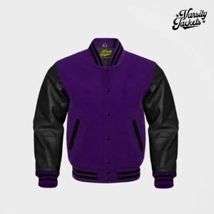 Purple body Black Sleeves Pro Varsity Jacket Letterman Baseball College Look - Picture 1 of 5