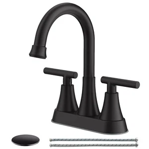 4in Centerset Bathroom Sink Faucet 3 Hole Lavatory Vanity Mixer Faucet Tap Black - Picture 1 of 14