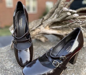 Simply Vera Wang Celebrate Brown Pat Mary Jane Buckle 3" Heels Women's Size 6M - Picture 1 of 4