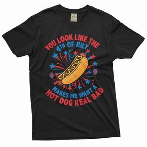 Men's Funny 4th of July Hot Dog T-shirt Fourth patriotic funny humorous shirt - Picture 1 of 8