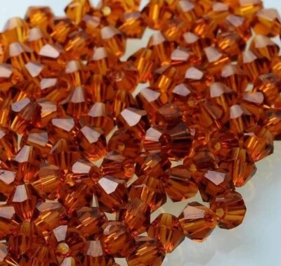 100 Glass 4mm Faceted Bicones - DARK AMBER BROWN Jewellery making Spacer Beads - Image 1 of 3