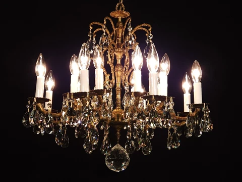 VINTAGE French Brass 8 Arm 16 Lite STATELY Cut Lead Crystal Chandelier Cover