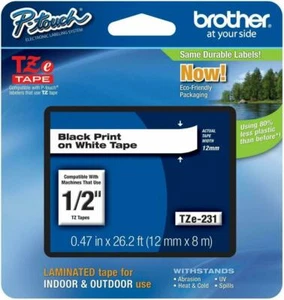 Genuine Brother TZe-231, 1/2" Black on White P-Touch TZ tape - Picture 1 of 1