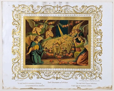 Antique Christmas German Print of BABY JESUS Bethlehem by EDUARD GUSTAV MAY - Image 1 of 4