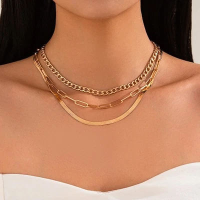 Новый многослойный ретро золотой змеи кости из нержавеющей стали цепочка ожерелье для женщин - Изображение 1 из 3