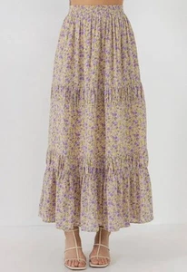 Floral Tiered Maxi Skirt with Elastic Waistband - Picture 1 of 4