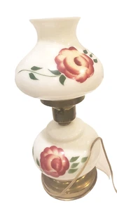 Vintage Hurricane Parlor Table Lamp White Glass Globes Painted Red Roses - Picture 1 of 12