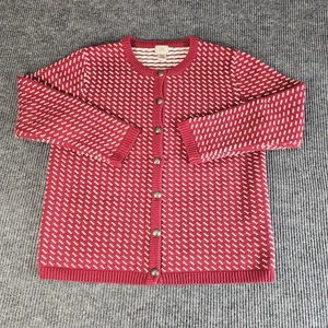 Cardigan maglione donna L.L.Bean XL rosso bianco bottoni davanti cotone lana girocollo - Foto 1 di 11