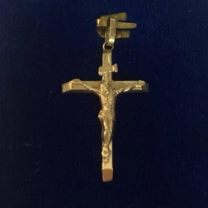 VTG 10K GOLD CRUCIFIX CROSS JESUS RELIGIOUS 0.76 Gr 1 1/4” YELLOW GOLD BOXED NOS - Bild 1 von 5