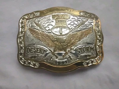 1991 ПУСТЫННЫЙ ШТОРМ Пряжка на Ремень Liberty Bell Eagle CRUMRINE Mfg Посеребренная - Изображение 1 из 4