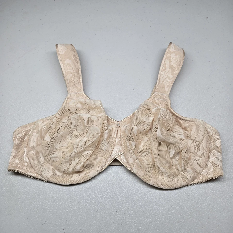 Sutiã feminino Wacoal 44D bege floral cobertura total minimizador de renda com fio - Imagem 1 de 4