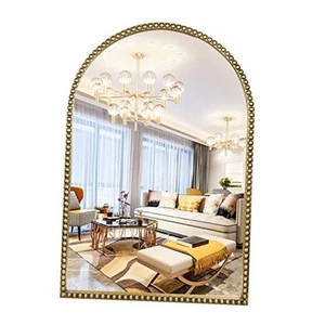 Arched Wall Mirror for Bathroom, 20"x30" Metal Beaded 30"L x 20"W Gold Arch - Picture 1 of 8