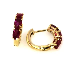 1.44 Ct Oval Cut Natural Red Ruby Huggie Hoop Earrings In Solid 14k Yellow Gold - Picture 1 of 3