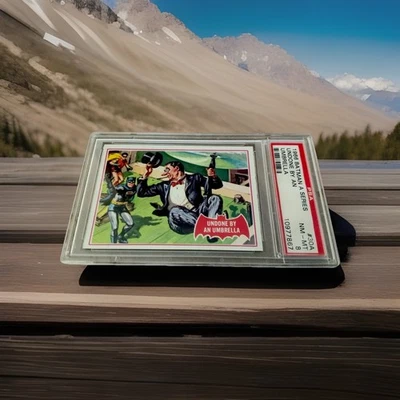 Tarjeta 1966 Topps Batman Red Bat serie A # 30 - Deshecho por un paraguas - PSA 8 Foto 1 de 4