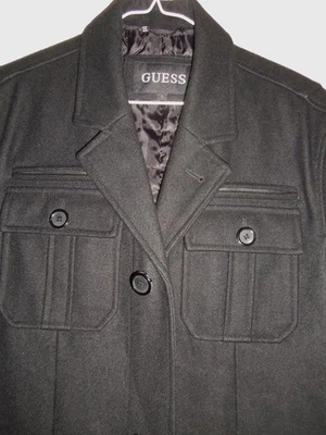 BA424- BNWOT Guess BLACK WOOL BLEND QUILTED LINING HEAVY WINTER  JACKET - L - Image 1 of 4