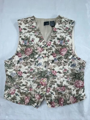 De Colección Liz Wear Mujer L Chaleco Floral Tapiz Cottagcore Marfil Floral Algodón Foto 1 de 4