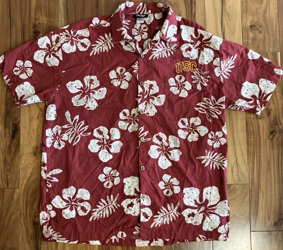 USC Trojans Para Hombres XL Camisa Hawaiana Roja y Blanca Floral 100% Algodón Tropical Playa Foto 1 de 4