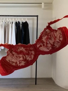 SOMA 38G Deep Red Sensuous Lace Unlined Sheer Underwire Back Closure TAGGED $52. - Picture 1 of 3