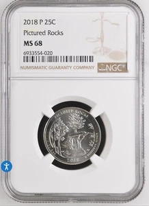 2018-P 25C Pictured Rocks NP NGC MS68 - Type 1 - Clad - Picture 1 of 2