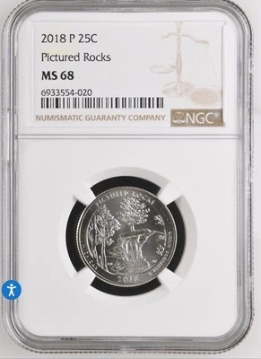 2018-P 25C Pictured Rocks NP NGC MS68 - Type 1 - Clad - Image 1 of 2