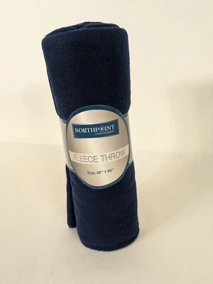 North Point Navy Blue Fleece Throw 50x60inch - Image 1 of 2