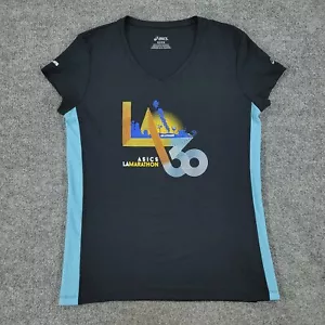 Asics Shirt Women's Medium Black Activewear LA Marathon 2015 V-Neck Short Sleeve - Picture 1 of 16