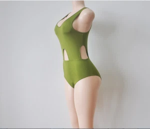 Sexy Traje de baño para mujer verde hueco de una pieza con tiras - Imagen 1 de 10