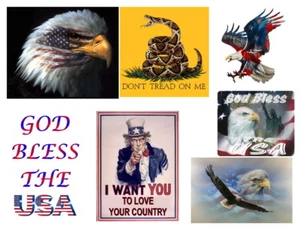 Patriotic - Iron on Transfers - Eagle, Flag, Don't Tread on Me, God Bless USA - Picture 1 of 19