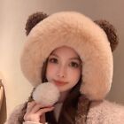 Cute Plush Bear Ears Hat Warm Bucket Hat Velvet Ear Protection Hat  Women