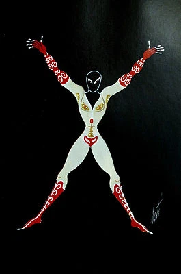 Erte 1972 Ltd. Edición Serie Alfabeto - X - HOMBRE ENMASCARADO en BOTAS ROJAS Arte Mate  Foto 1 de 4