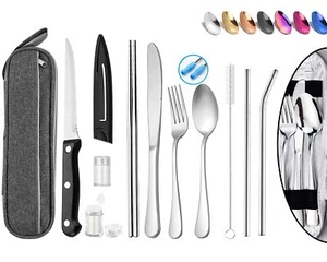 Portable Reusable Travel Utensils Silverware with Case,Travel Camping Cutlery... - Picture 1 of 9